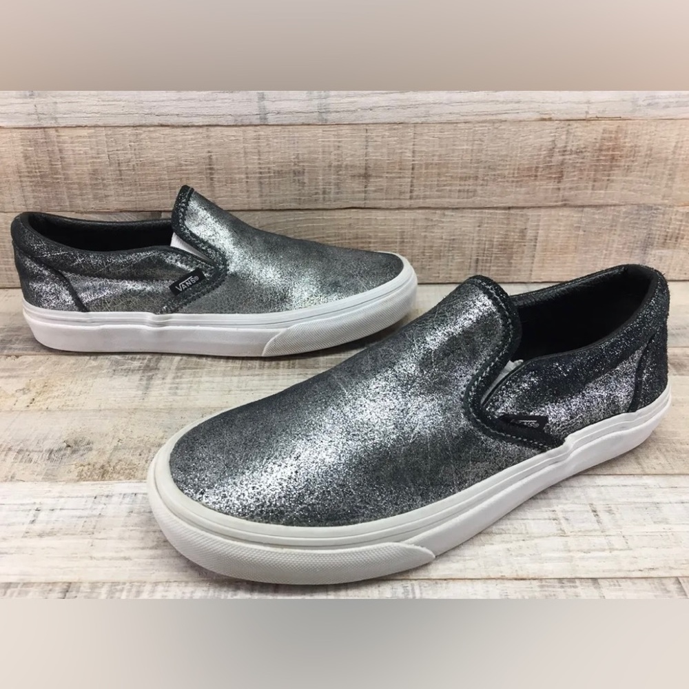 Vans Silver/Black Metallic Skate Shoes Sneakers Men's 8 women’s 9.5